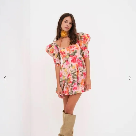 for love and lemons dascha mini dress For Love & Lemons Dascha Puff Sleeve Mini Dress in Pink
